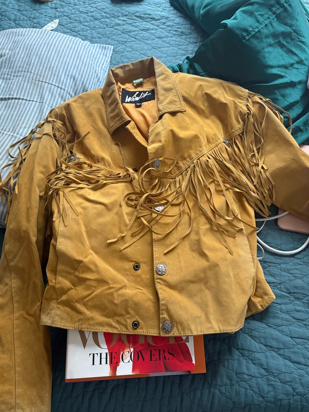 Women's Mustard Fringe Suede Jacket - Picture 2 of 8